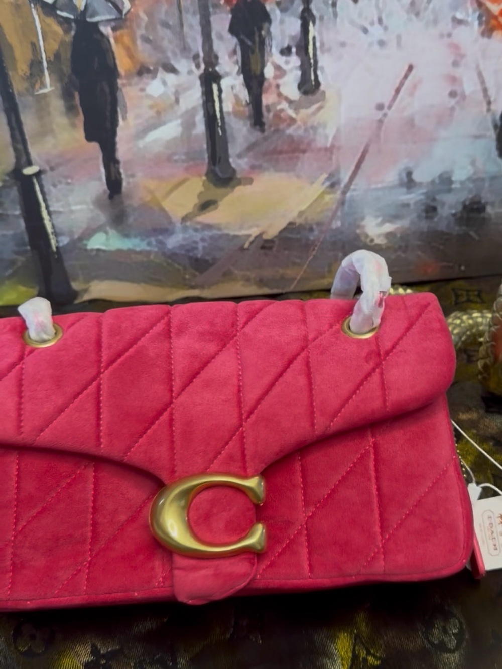 Coach Pink Quilted Suede Shoulder Bag with Signature C